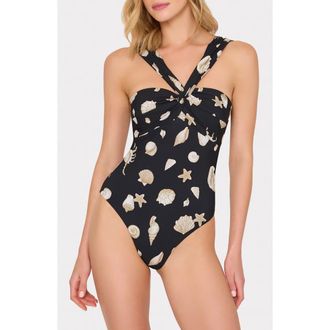 Milly Betsy Seashell Convertible One-Piece Swimsuit in Black/White at Nordstrom, Size X-Small