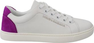 Dolce & Gabbana Witte Leren Sneakers met Paarse Details - Dames - Sneakers - Wit - 36 1/2 EU - Leer - Schoenen