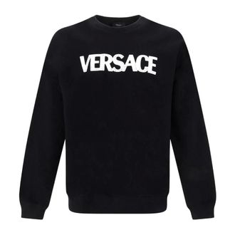 Versace Hoodies & sweatvesten, Heren, Zwart, L, Polyester, Zwarte Logo Sweatshirt voor Heren