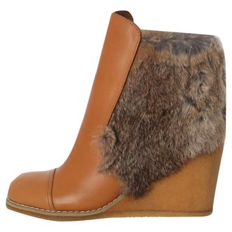 See By Chlo&eacute; See by Chlo&eacute; Wedge Enkelboots met Bontafwerking in Bruin Leer