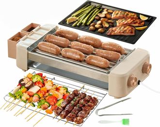OEM Rodillo El&eacute;ctrico Para 6 Hot Dogs, Parrilla Port&aacute;til 3 En 1 Para Interiores Con Placa De Cocci&oacute;n Antiadherente Extra&iacute;ble Y Sin Humo, Plancha Para Barb
