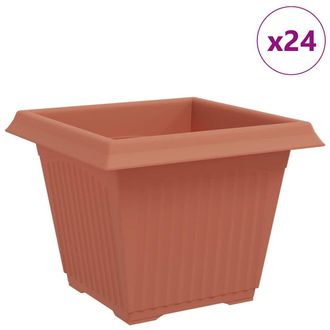 vidaXL Maceta Cuadrada Para Flores 24 Pcs Rojo Ladrillo Pl&aacute;stico Vidaxl