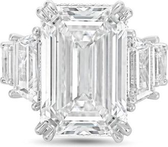 Diana M. Jewels Platinum Lab grown 20ct Emerald Cut Diamond hidden halo fashion ring