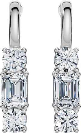 Pompeii3 6Ct Emerald & Round Cut Diamond Earrings 14k Gold Lab Grown 1 1/3 Tall