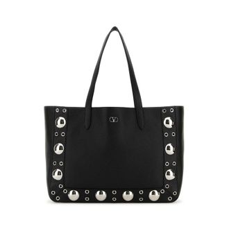 Valentino Garavani Black Leather Vlogo Signature Shopping Bag