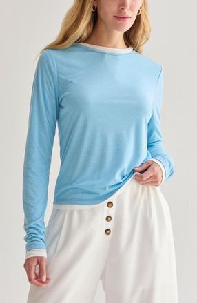 Crescent Two in One Long Sleeve Knit Top in Light Blue/white at Nordstrom, Size X-Small