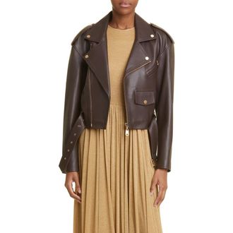 Zimmermann Luminosity Leather Biker Jacket in Espresso at Nordstrom, Size 3