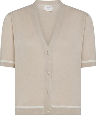 Cruna Short-Sleeved Cropped V-Neck Button Cardigan