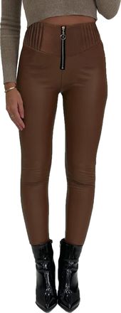 Generic Womens Skinny Fit High Waist Front Zip Ribbed Wet Look PU Causal Leggings - Black Brown Charcoal Mocha Wine (as8, Alpha, l, x_l, Regular, Regular, Bro