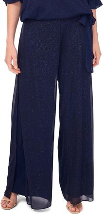 MSK Msk Palazzo Pants Womens Navy Sparkle Mesh Wide Leg Cocktail Party PALL156