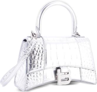 Balenciaga Hourglass Top Handle Bag Crocodile Embossed Leather with Crystals XS crossbody bag - Zilver