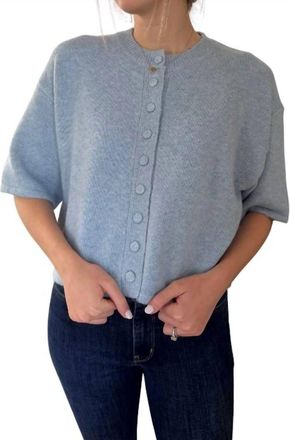 Pinch Design Knit Short Sleeve Button Cardigan Top In Blue