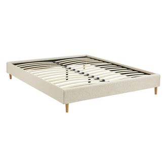 Sweeek Cama con somier, acabado borreguito, blanco
