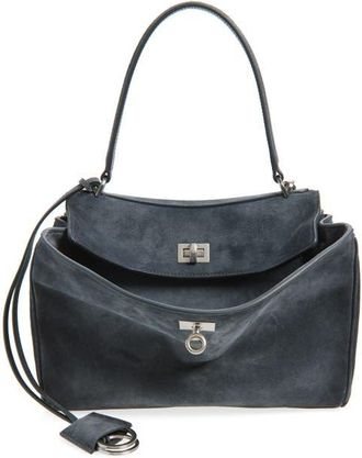 Balenciaga Rodeo Waxed Suede Top Handle Bag in Storm Grey at Nordstrom