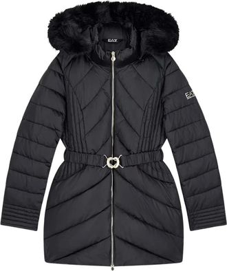 Emporio Armani Caban trapuntato con cappuccio e pelliccia - - Coats - Donna - Nero - S