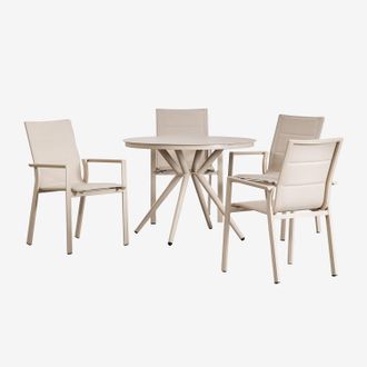 Sklum Sklum - Set De Mesa Redonda (&oslash;100 Cm) Valerie Y 4 Sillas De Jard&iacute;n Apilables En Aluminio Karena