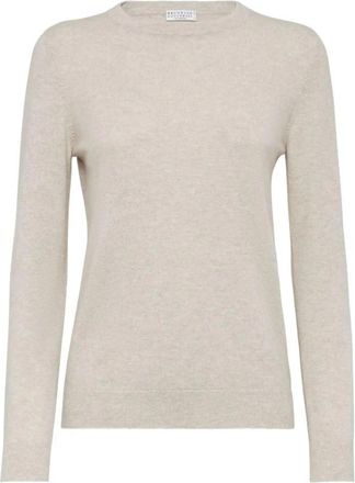 Brunello Cucinelli Trui met ronde hals van kasjmier - Dames - Cashmere truien - Grijs - 2XL - Kasjmier - Truien & Vesten