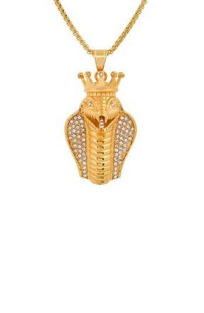 HMY Jewelry Mens 18K Yellow Gold Plated Stainless Steel Pave Crystal Cobra Pendant Necklace at Nordstrom Rack