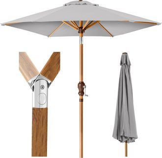 Best Choice Products 10ft Outdoor Woodgrain Pattern Steel Market Patio Umbrella w/ Crank, Tilt - Fog Gray