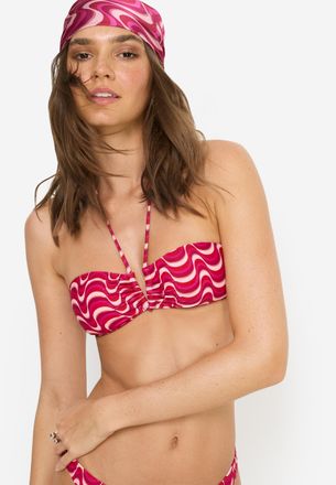 Lascana Bandeau-Bikini-Top LSCN BY LASCANA Echo, Damen, Gr. 34, Cup C/D, pink waves, Recycling-Polyamid, bedruckt, Bikini-Oberteile Bandeau-Bikini-Top, mit tr