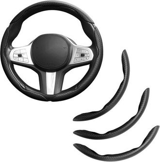 OEM Juego De Fundas Para Volante - Interior Del Coche - Agarre Mejorado - Fibra De Carbono Antideslizante - 3 Piezas - Negro