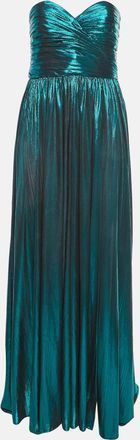 Retrof&ecirc;te Green Pliss&eacute; Lam&eacute; Strapless Ezri Maxi Dress