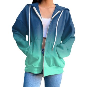 Generic Womens Oversized Zip Up Hoodies Long Sleeve Drawstring Sweatshirts Hooded Lightweight Jackets Hooded Top with Pockets (Mint Green-B, M)