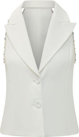 Pinko White Solid Notched Lapel Blazer
