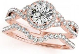 Allurez Twisted Round Moissanite Bridal Sets 14k Rose Gold (0.57ct)