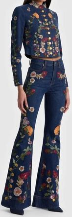 Alice & Olivia Womens Beautiful Embroidered Jean In Catherine Dark Multi