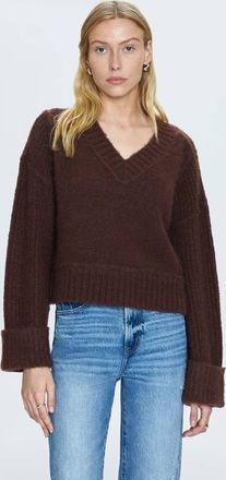 Pistola Denim Joy Cropped Boxy V Neck Sweater Top In Dark Roast