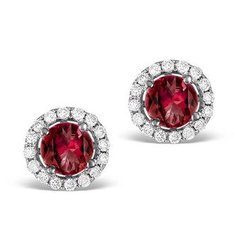 The Diamond Store Diamond Halo Ruby Earrings 0.65CT - 18K White Gold FG27-TY