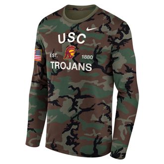 Nike USC 2025 Military Appreciation Legend Nike Mens Dri-FIT College Long-Sleeve T-Shirt in Green | 02TJ2DHSCJ-19F