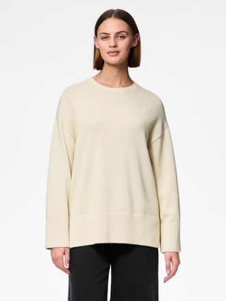 Pieces Rundhalspullover PIECES PCAVA LS O-NECK SLIT KNIT NOOS, Damen, Gr. XS (34), beige (birch), Strick, Obermaterial: 100% Baumwolle, unifarben, regular fi