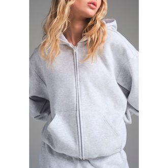 SKIMS Cotton Fleece Blend Classic Zip-Up Hoodie in Light Heather Grey at Nordstrom, Size X-Small