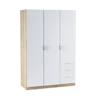 Dmora Dmora Guardarropa Allentown, Armario Dormitorio Con 3 Puertas Y 3 Cajones, Mueble Con Barra Perchero Y 3 Baldas, Cm 121x52h180, Blanco Y Roble, Con Em