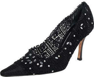 Rene Caovilla Ren&eacute; Caovilla Black Lace And Canvas Crystal Embellished Pumps