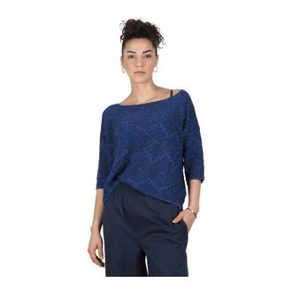 Alessia Santi Jacquard Knit - Dames - Ronde hals truien - Blauw - S - Katoen - Truien & Vesten