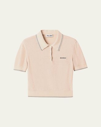Miu Miu Short-Sleeve Cotton Rib Polo Sweater