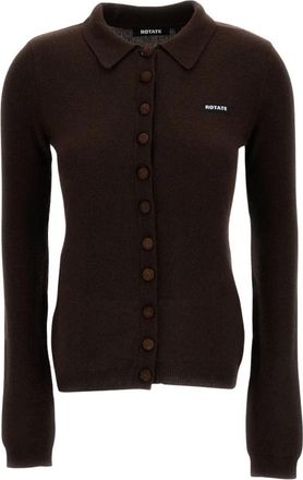 Rotate Gebreide Polo Cardigan - Dames - Vesten - Bruin - S - Wol - Truien & Vesten