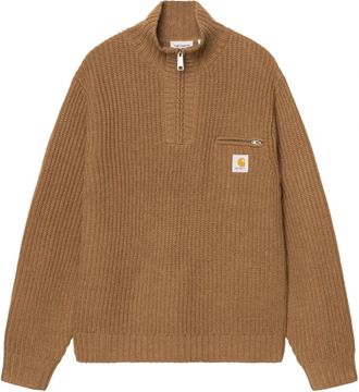 Carhartt Work in Progress Detroit Half Zip Sweater - Heren - Coltruien - Bruin - XL - Wol - Truien & Vesten
