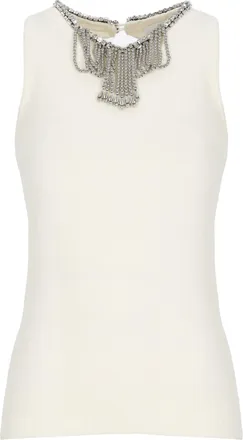 Paco Rabanne Ivory Strass Pendant Viscose Tank Top