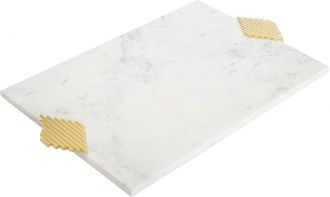 Classic Touch Marble Challah Tray with Gold Symmetrical Design