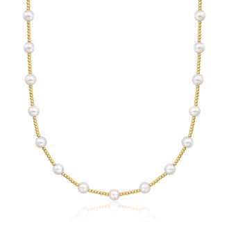 Ross-Simons 6-7mm Cultured Pearl Beaded Station Necklace in 14kt Yellow Gold