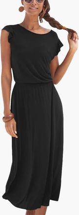 Lascana Womens Flutter Sleeve Dress in Black at Nordstrom, Size 12