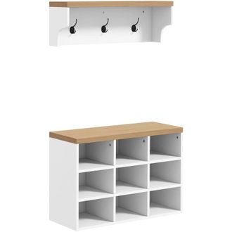 HOMCOM Homcom - recibidor con perchero y banco zapatero 2 en 1 muebles de entrada con 3 ganchos y estantes para 9 pares de zapatos 75x30x50 cm y 75x20x22,5