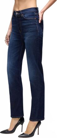 Re/Done Twisted Stove Pipe Jeans In Dark Lady Blue