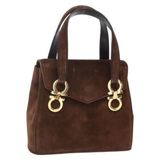 Ferragamo Gancini Handbag Suede Brown Suede Handbag (Pre-Owned)