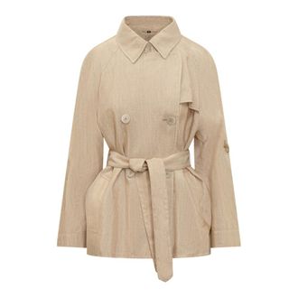 Fay Trench Coats, female, Yellow, Size: S Short Double-Breasted Trench Coat