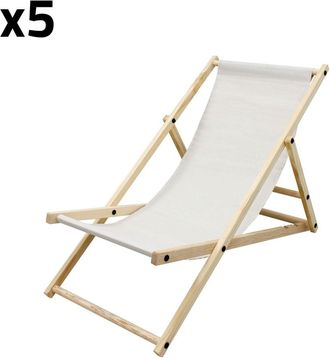 ECD Germany 5x silla de playa beige madera de pino tejido oxford carga hasta 120kg